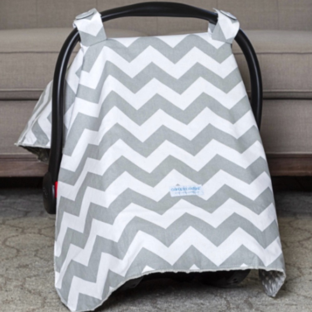 Carseat canopy couture original car seat cover, Chevy chevron grey white